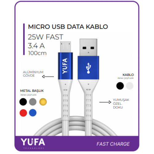 3.4 A MİCRO TO USB DATA VE ŞARJ KABLOSU
