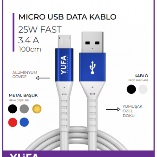 3.4 A MİCRO TO USB DATA VE ŞARJ KABLOSU