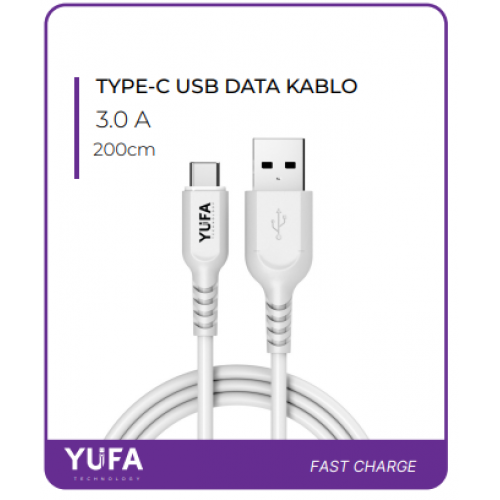 3.0 A TYPE-C TO USB DATA VE ŞARJ KABLOSU 200 CM